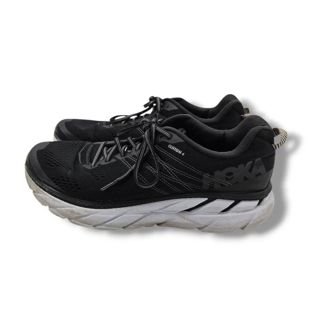 Hoka One One Clifton 6 Sneakers Mens‎ 12 Black White Running Shoes